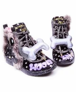 Irregular Choice Good Boy Dog 80's Sneakers Black Silver