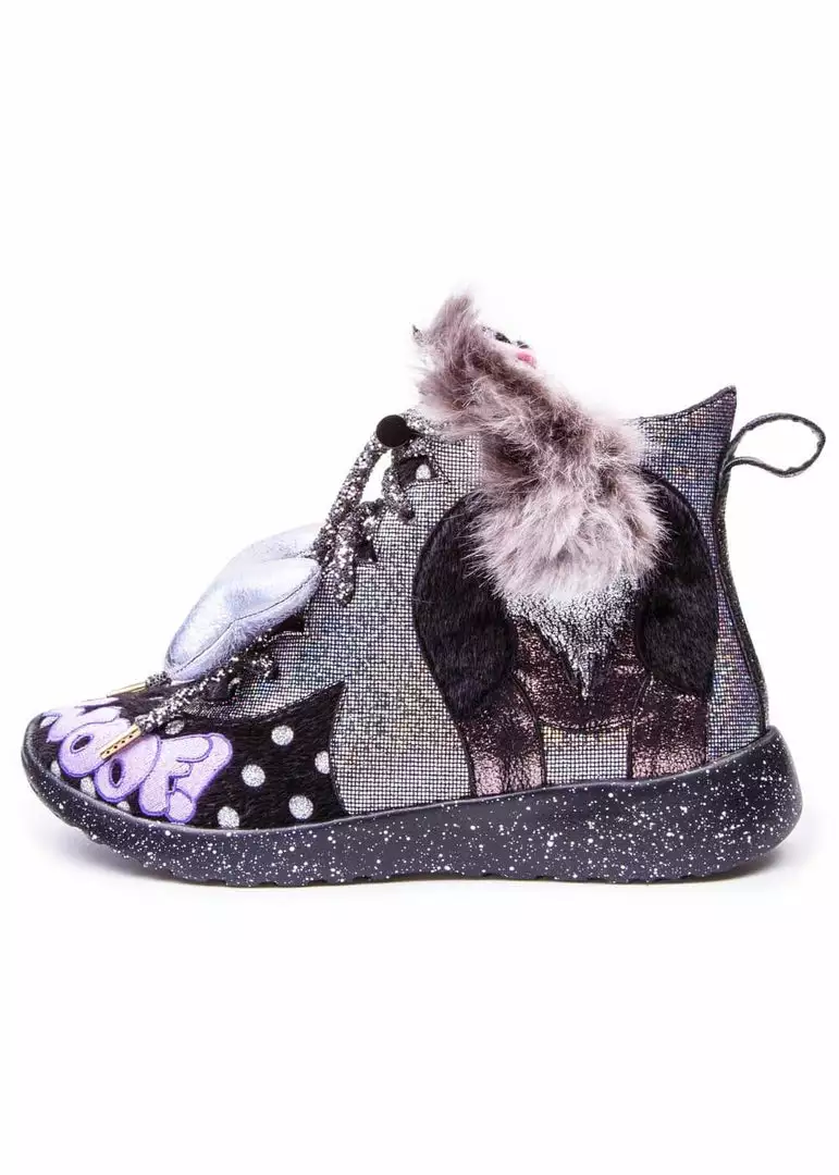 Irregular Choice Good Boy Dog 80's Sneakers Black Silver 5 Irregular Choice Good Boy Dog 80's Sneakers Black Silver