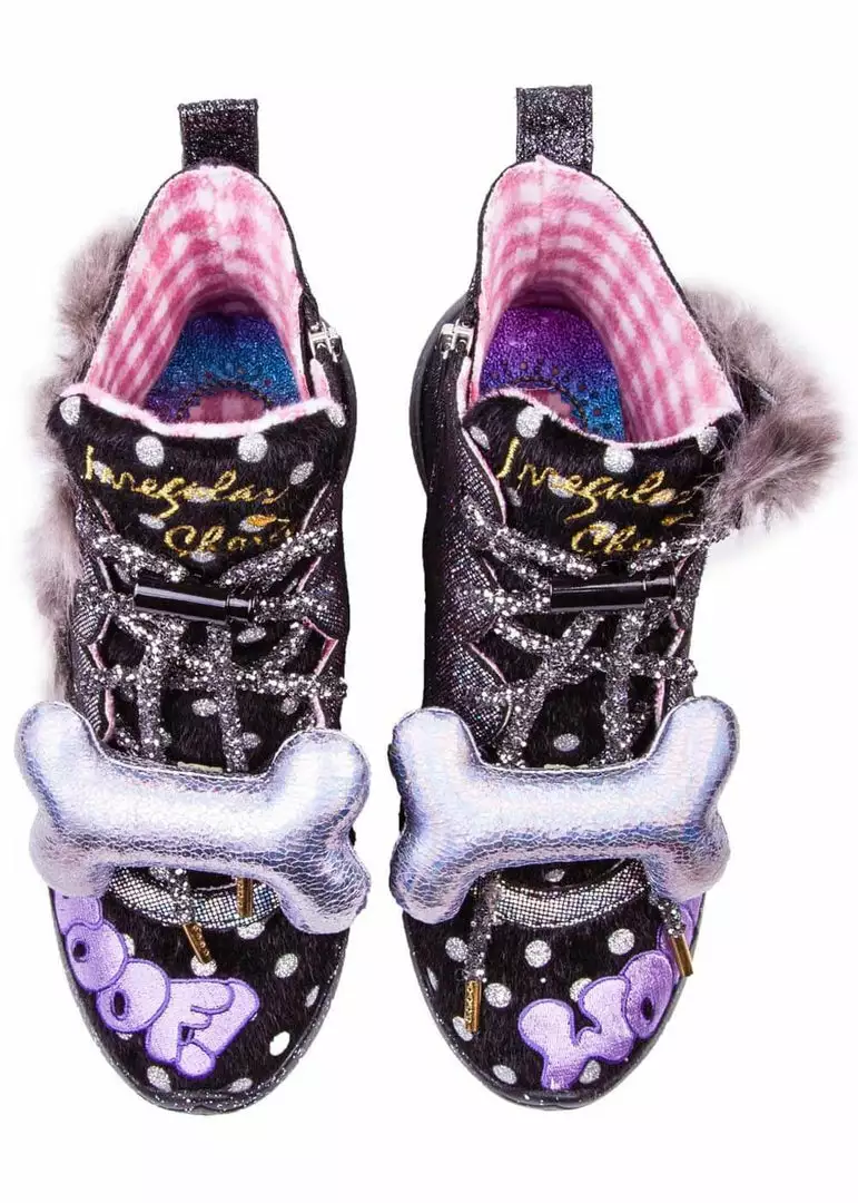 Irregular Choice Good Boy Dog 80's Sneakers Black Silver 6 Irregular Choice Good Boy Dog 80's Sneakers Black Silver