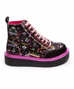 Irregular Choice Gaming Limit Break 80's Trainers Black Pink