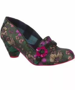 Irregular Choice Highland Haven Floral 60's Pumps Green New In