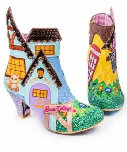 Irregular Choice Village Fete Cat Boots Blue Yellow