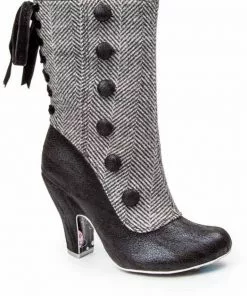 Irregular Choice Reinette Herringbone 60's Boots Black
