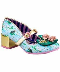 New In Irregular Choice Lilypond Frog 60's Block Heel Pumps Blue
