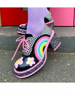 Irregular Choice Rainbows And Love 60's Platform Pumps Black New In