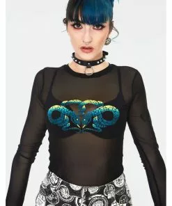 Jawbreaker Serpent Snake Mesh Top Black