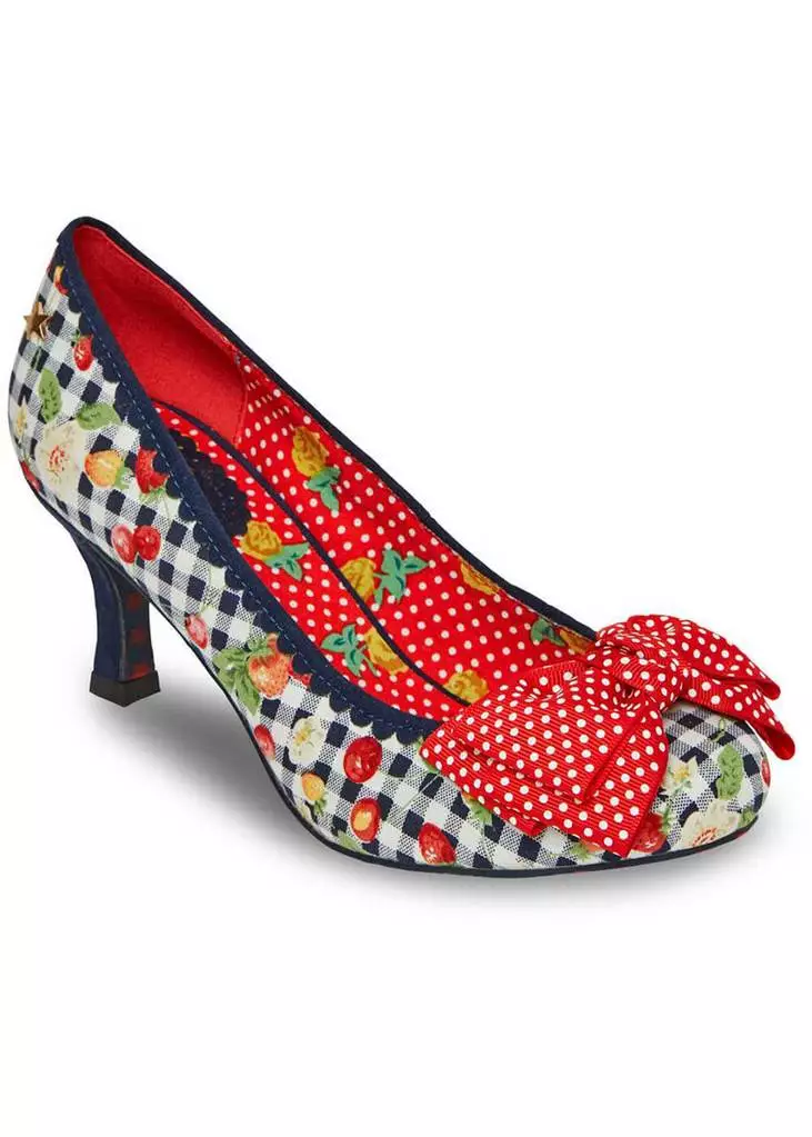 Joe Browns Couture Diva Stawberry Gingham 50's Pumps Blue New In 3 Joe Browns Couture Diva Stawberry Gingham 50's Pumps Blue New In