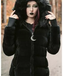 New In Killstar Lisa Luna Velvet Padded Jacket Black