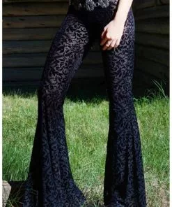 Killstar Velora Burnout Velvet Bell Bottoms Trousers Black New In