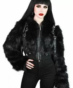 New In Killstar Night Creature Faux-Fur Jacket Black