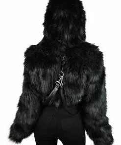 New In Killstar Night Creature Faux-Fur Jacket Black