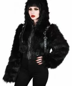 New In Killstar Night Creature Faux-Fur Jacket Black
