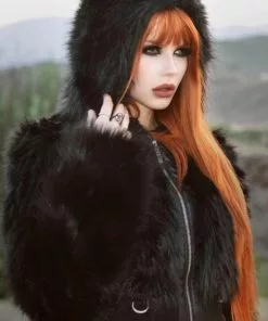 New In Killstar Night Creature Faux-Fur Jacket Black