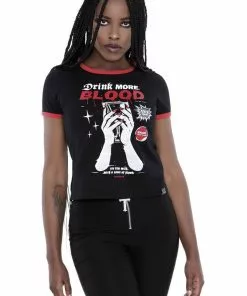 New In Killstar Drink More Ringer T-Shirt Black