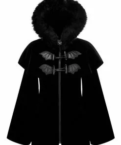 Killstar Nightfever Bat Duffle Coat Black