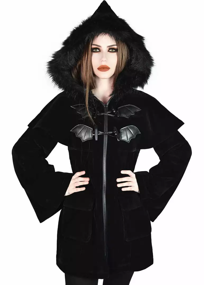 Killstar Nightfever Bat Duffle Coat Black 5 Killstar Nightfever Bat Duffle Coat Black