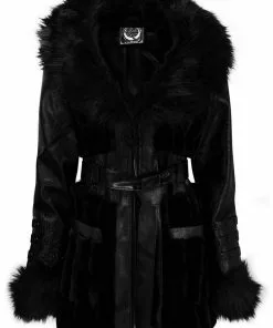 New In Killstar Krystina Faux Fur PU Coat Black