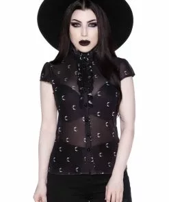 New In Killstar Maggies Star Ruffle 60's Blouse Black