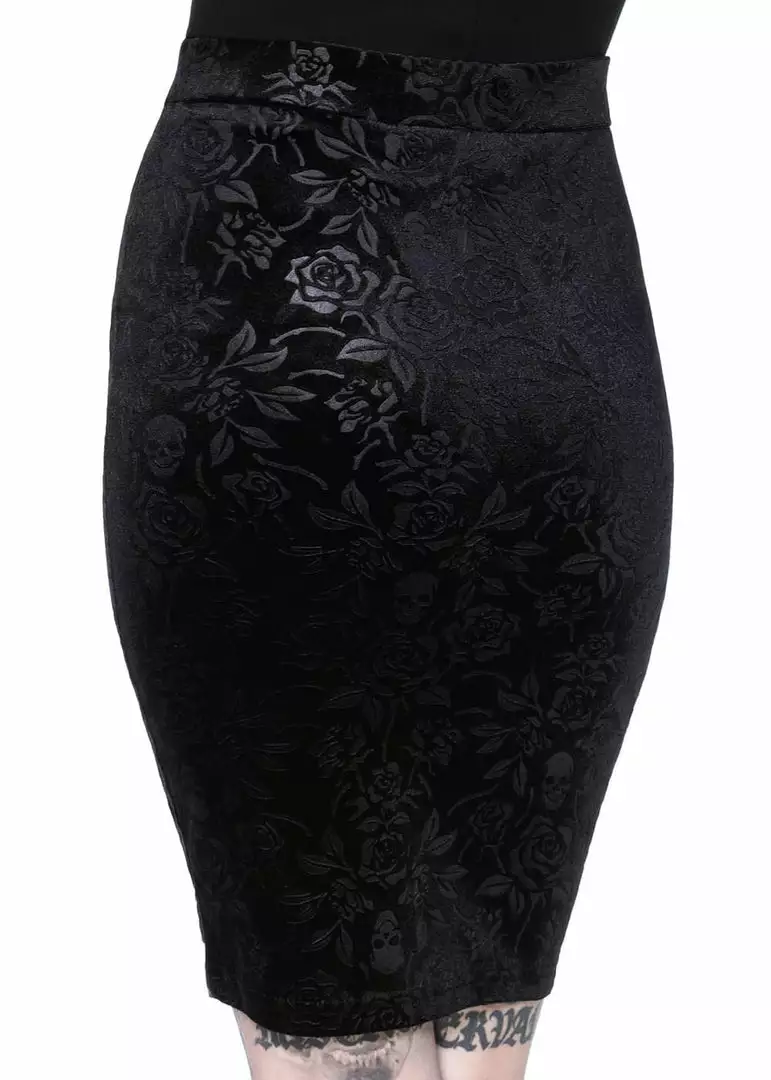Killstar Claret Velvet Midi Pencil Skirt Black New In 4 Killstar Claret Velvet Midi Pencil Skirt Black New In