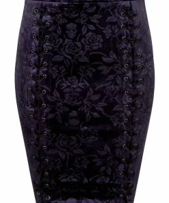 Killstar Claret Velvet Midi Pencil Skirt Plum New In