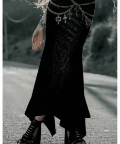 Killstar Roses Are Dead Velvet Maxi Skirt Black