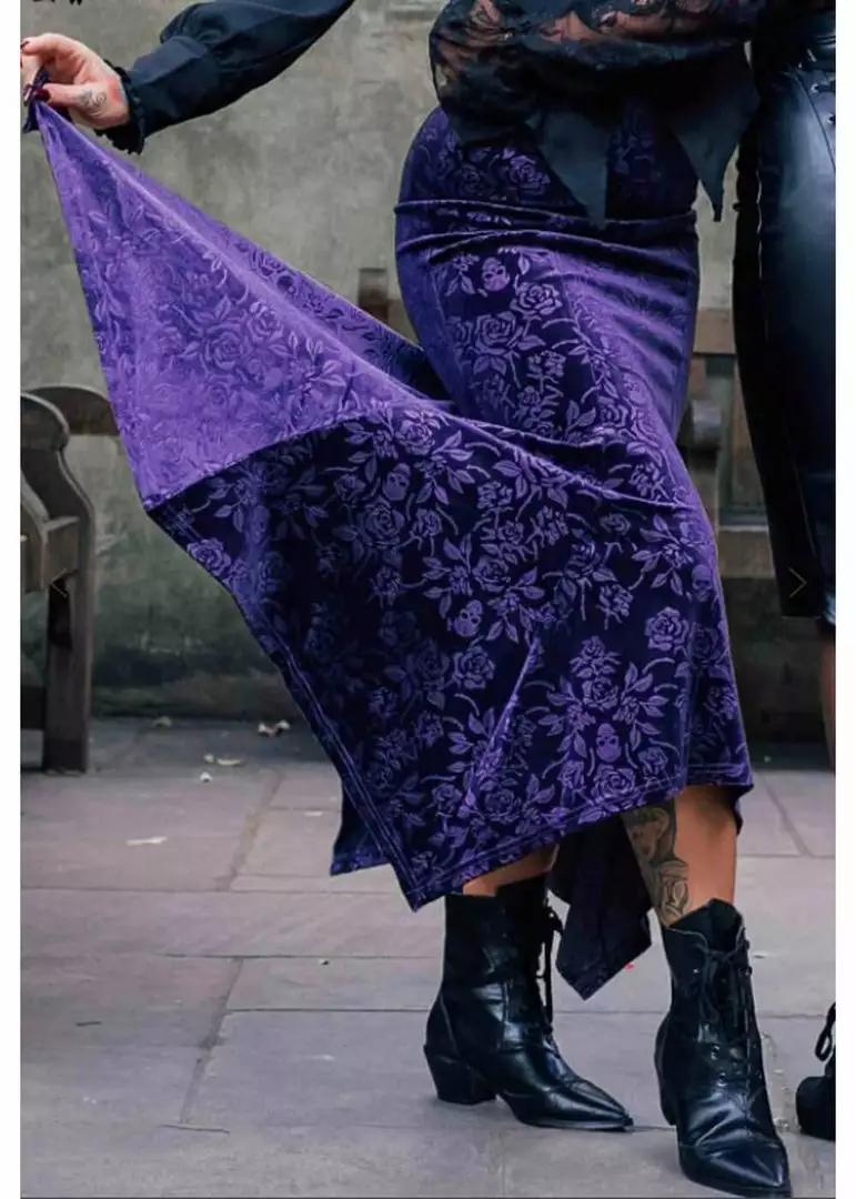 Killstar Roses Are Dead Velvet Maxi Skirt Plum New In 3 Killstar Roses Are Dead Velvet Maxi Skirt Plum New In