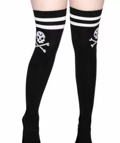 Killstar Crusher Skull Over The Knee Socks Black
