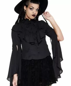Killstar Moonshrine Ruffle 40's Blouse Black