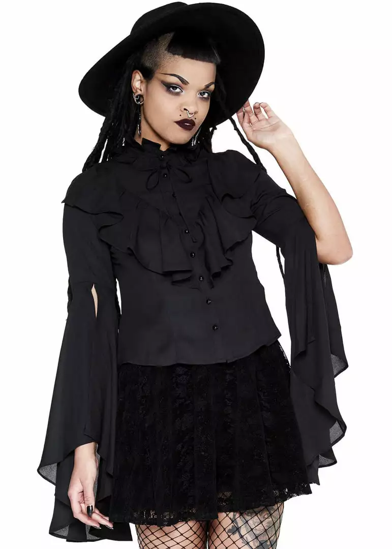 Killstar Moonshrine Ruffle 40's Blouse Black 3 Killstar Moonshrine Ruffle 40's Blouse Black