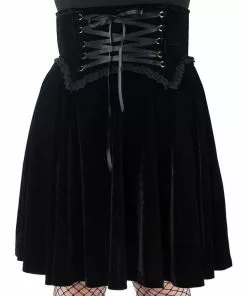 Killstar Dark Lover Velvet Swing Skirt Black