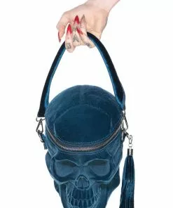 Killstar Grave Digger Velvet Skull Bag Blue New In