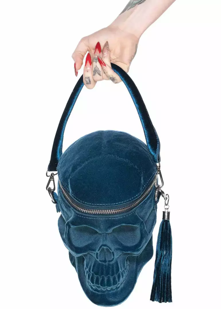Killstar Grave Digger Velvet Skull Bag Blue New In 4 Killstar Grave Digger Velvet Skull Bag Blue New In