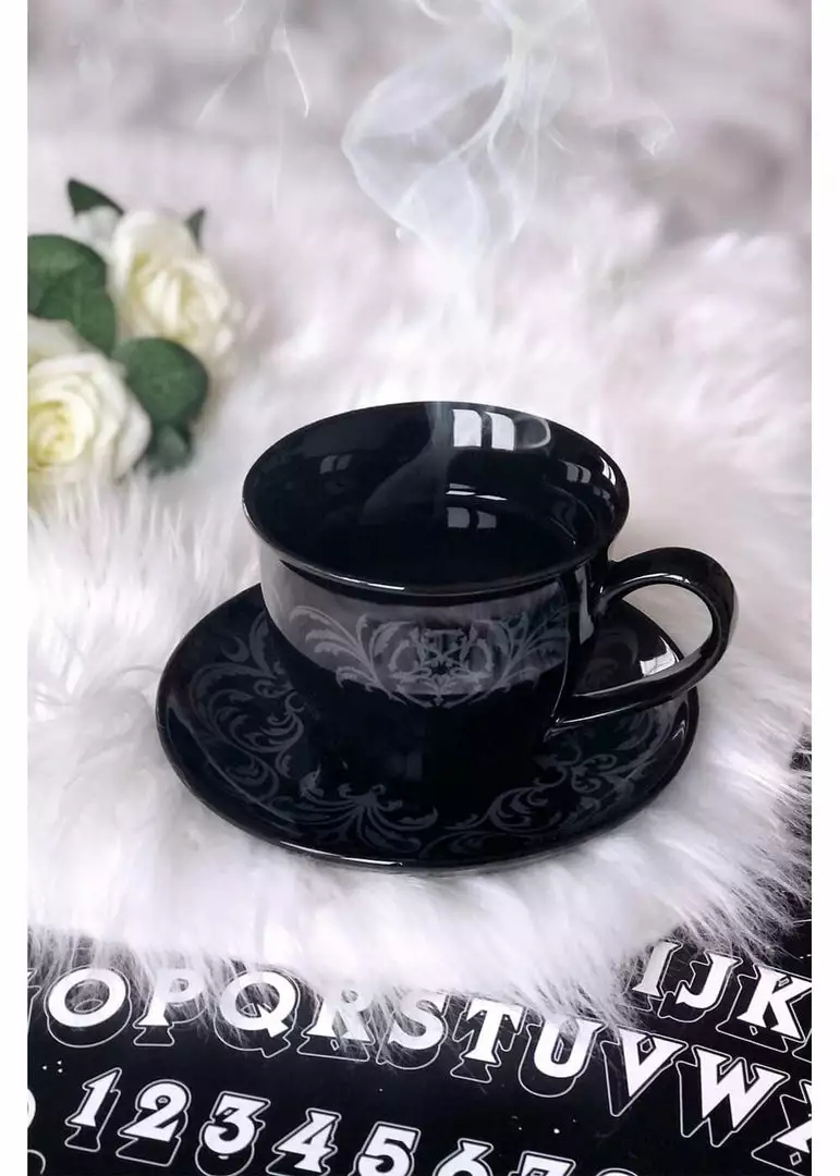 New In Killstar Morticia XL Tea Cup & Saucer Black 3 New In Killstar Morticia XL Tea Cup & Saucer Black
