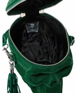 Killstar Grave Digger Velvet Skull Bag Green
