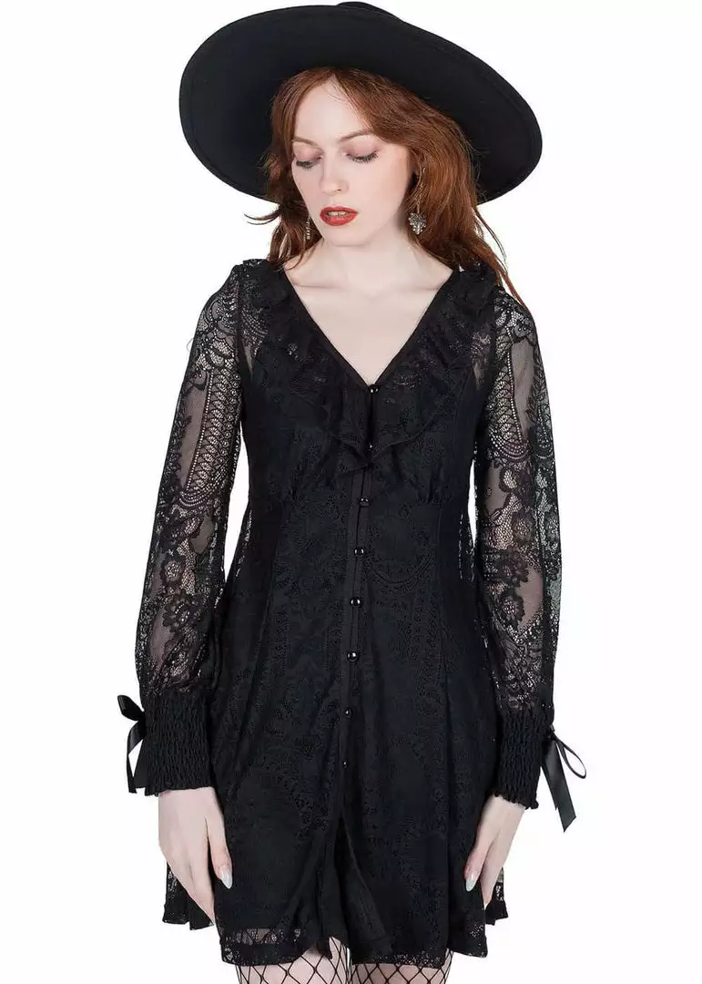 New In Killstar Cycbele Lace 70's Dress Black 6 New In Killstar Cycbele Lace 70's Dress Black