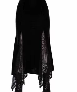 New In Killstar Mandrake Velvet Lace Maxi Skirt Black