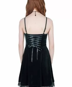 New In Killstar Moonstruck Velvet 60's Skater Dress Emerald Green