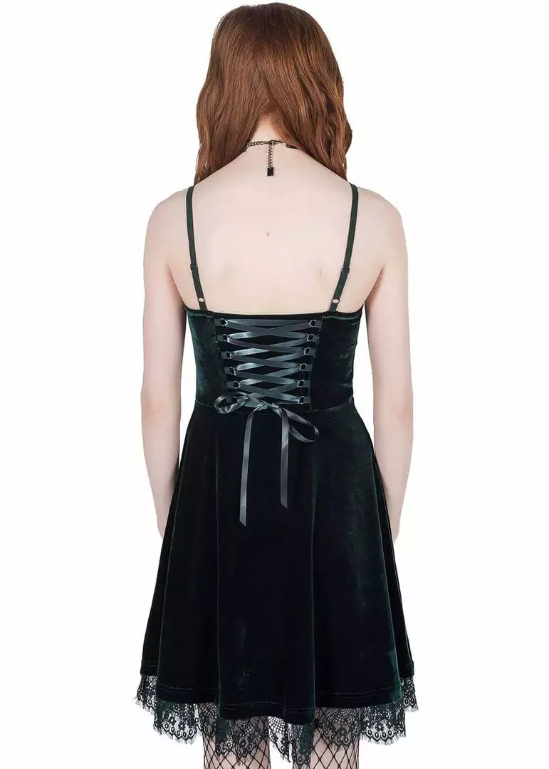 New In Killstar Moonstruck Velvet 60's Skater Dress Emerald Green 4 New In Killstar Moonstruck Velvet 60's Skater Dress Emerald Green