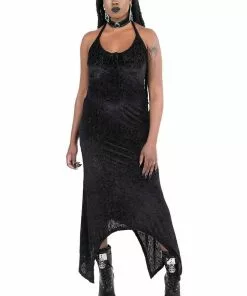 New In Killstar Starry Eyed Velvet 70's Maxi Dress Black
