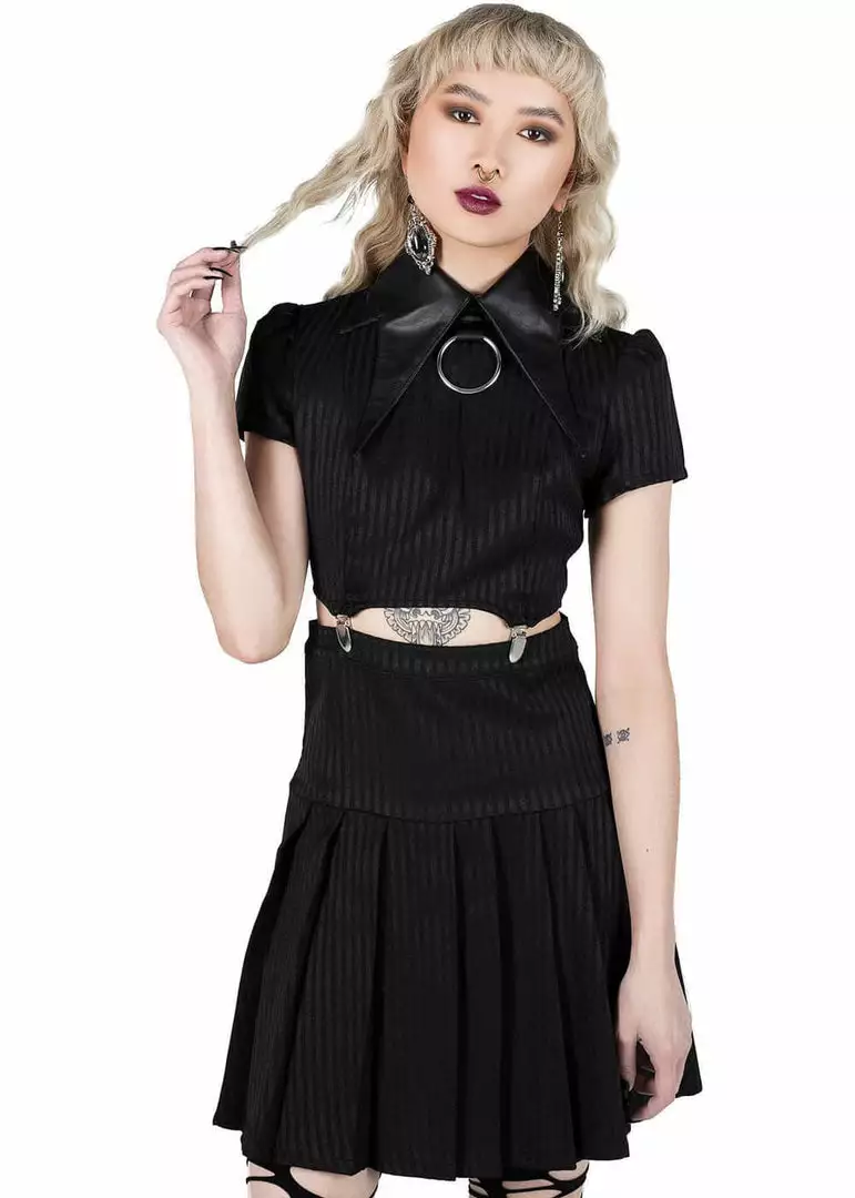 Killstar Darita 80's Suspender Dress Black Pinstripe 3 Killstar Darita 80's Suspender Dress Black Pinstripe