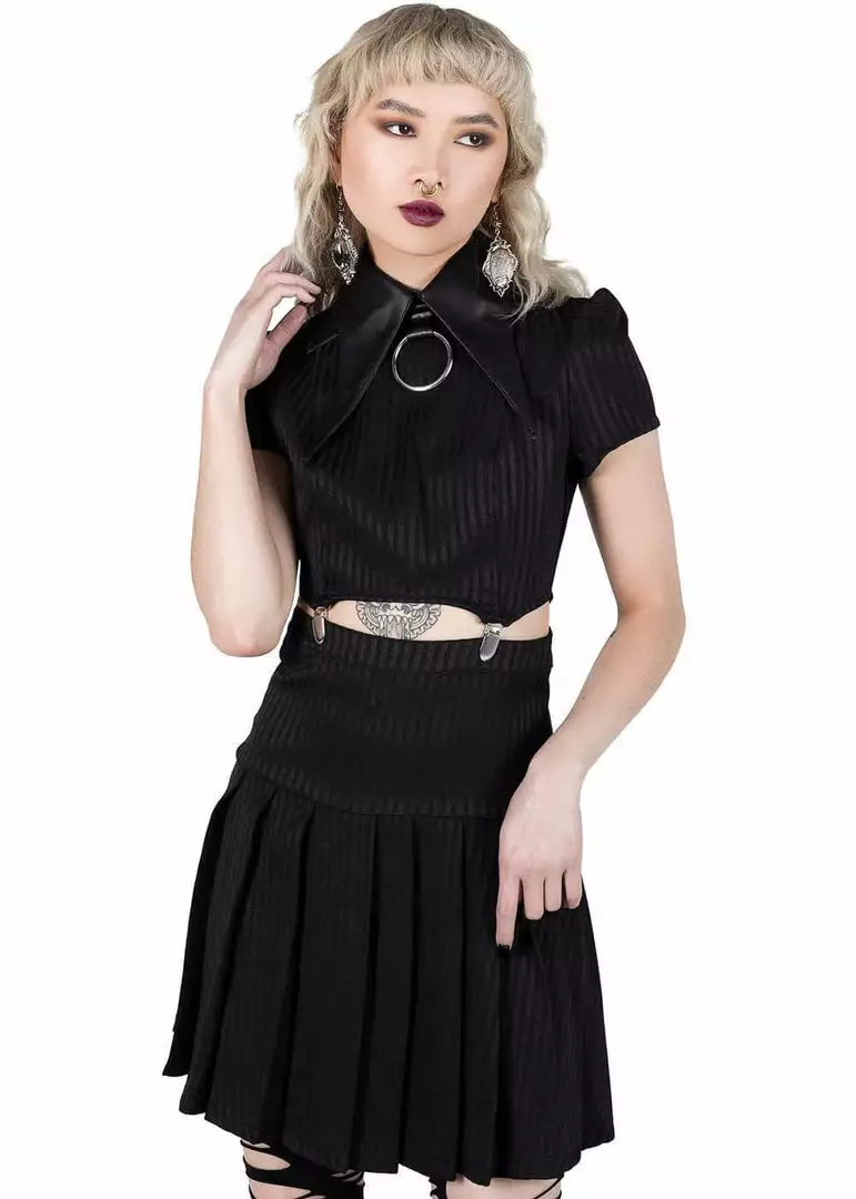 Killstar Darita 80's Suspender Dress Black Pinstripe 4 Killstar Darita 80's Suspender Dress Black Pinstripe
