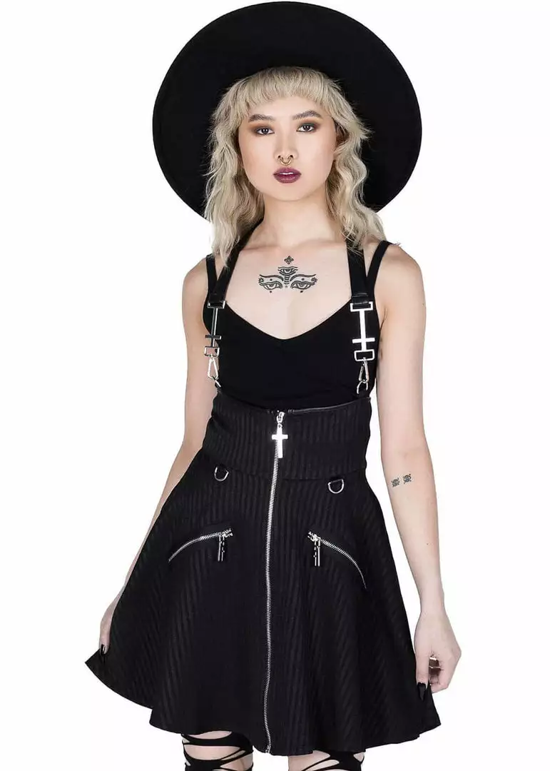 New In Killstar Dark Flair Skirt With Suspenders Black Pinstripe 7 New In Killstar Dark Flair Skirt With Suspenders Black Pinstripe