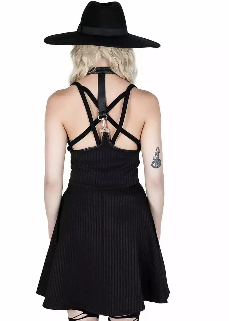 New In Killstar Dark Flair Skirt With Suspenders Black Pinstripe 6 New In Killstar Dark Flair Skirt With Suspenders Black Pinstripe