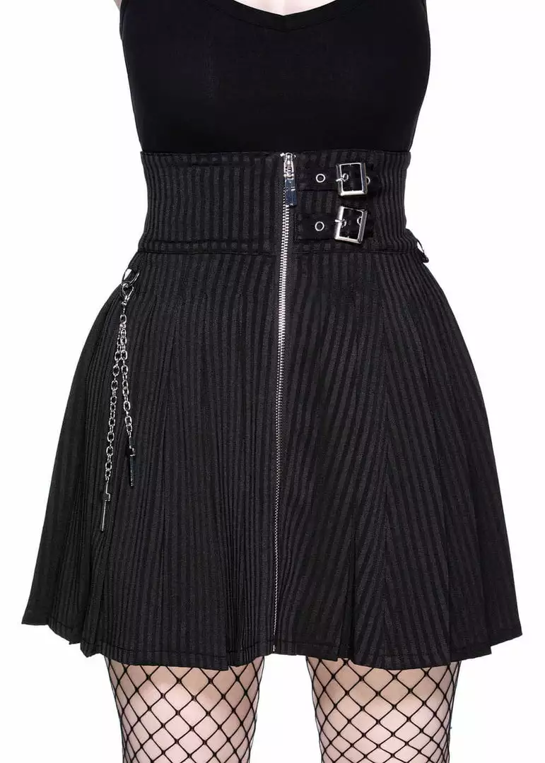 Killstar Devil In Disguise 80's Skirt Black Pinstripe New In 3 Killstar Devil In Disguise 80's Skirt Black Pinstripe New In