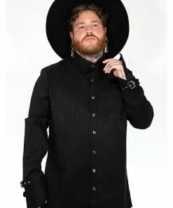 Killstar Mens Embalming Shirt Black Pinstripe New In