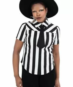 Killstar Blood Stripe Stripe 60's Blouse Black White New In