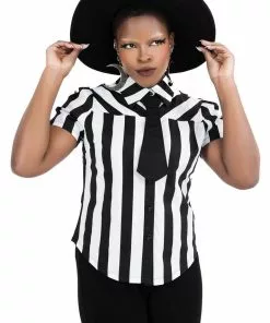 Killstar Blood Stripe Stripe 60's Blouse Black White New In