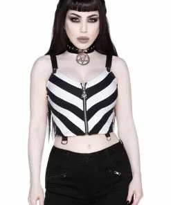 Killstar Stripe O Negative 80's Top Black White New In