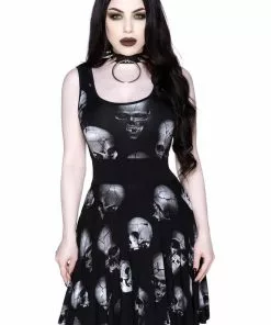 Killstar Heads Rollin' Skulls Skater Dress Black New In