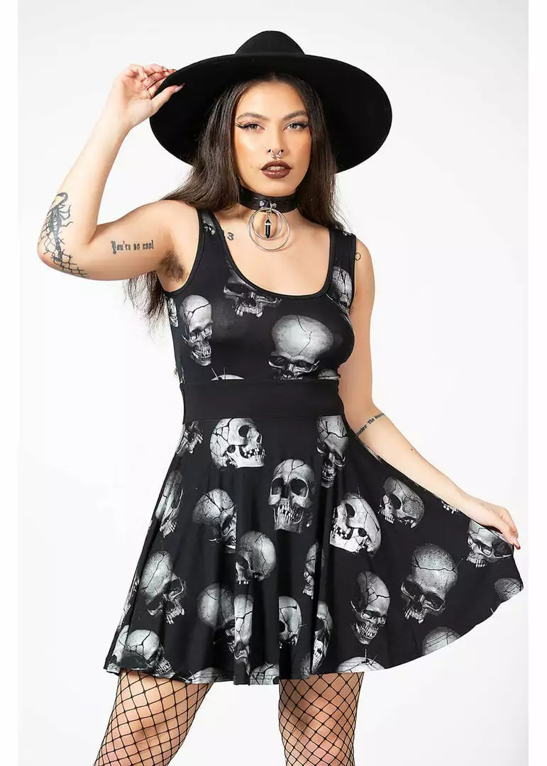 Killstar Heads Rollin' Skulls Skater Dress Black New In 3 Killstar Heads Rollin' Skulls Skater Dress Black New In
